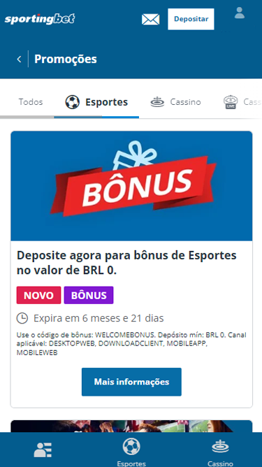 Captura Imagem Sportingbet Mobile Promocoes