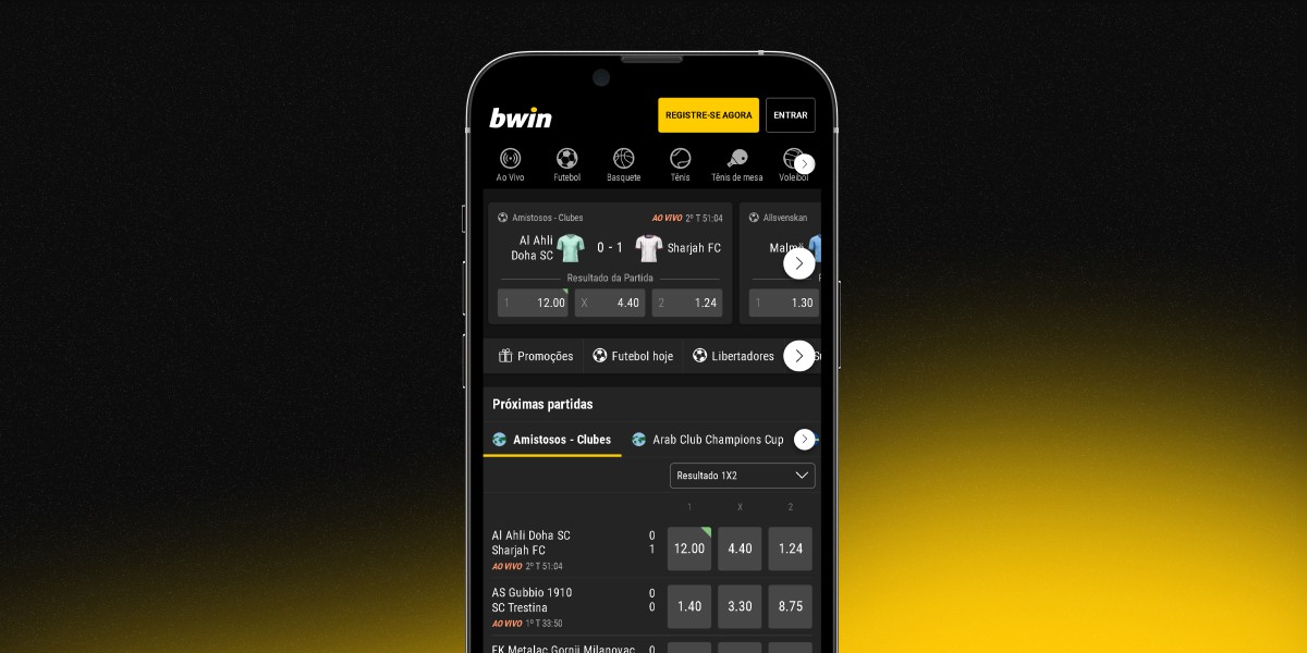 imagem mostra smartphone aberto na página inicial da versão mobile da Bwin