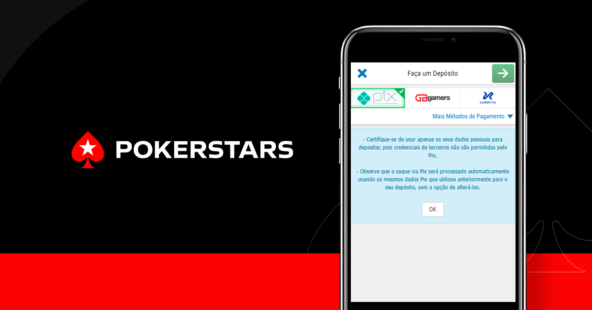 Imagem mostra smartphone aberto na página de depósito da Pokerstars
