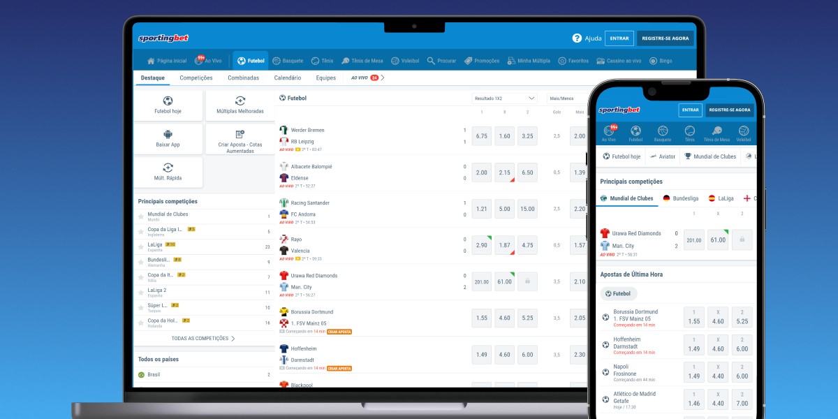 Imagem mostra notebook e smartphone abertos na página de mercados de apostas da Sportingbet