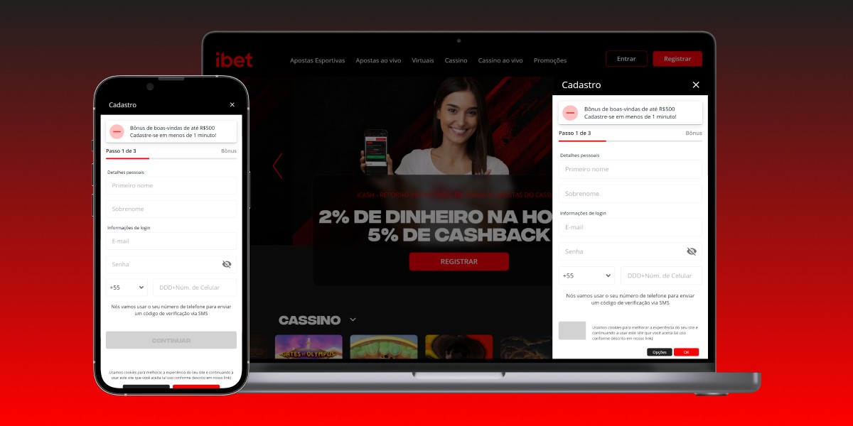 imagem mostra notebook e smartphone aberto na página de registro da iBet