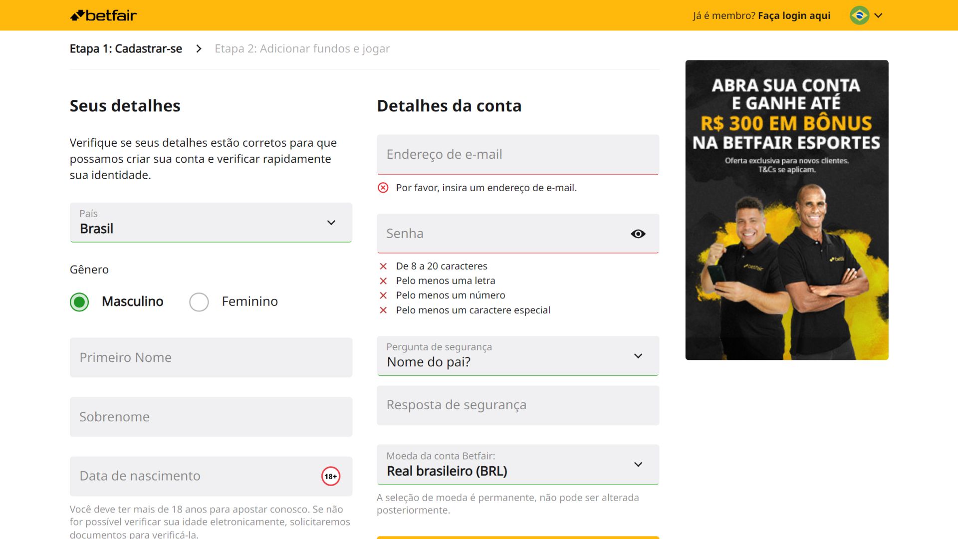 Screenshot cadastro betfair