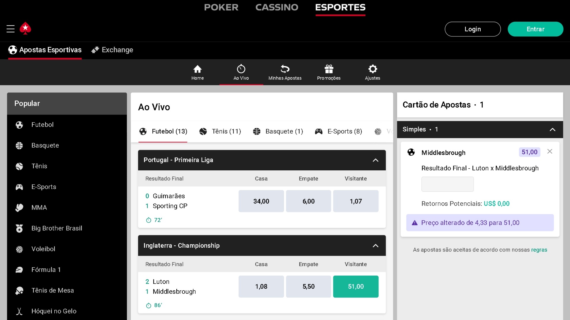 Screenshot esportes pokerstars