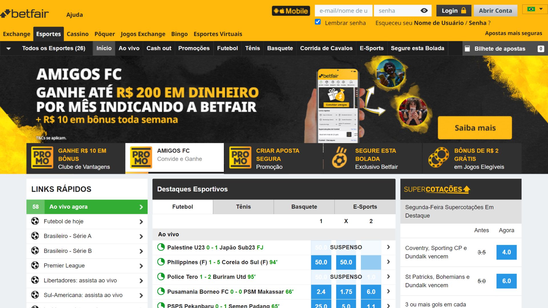 Screenshot home betfair