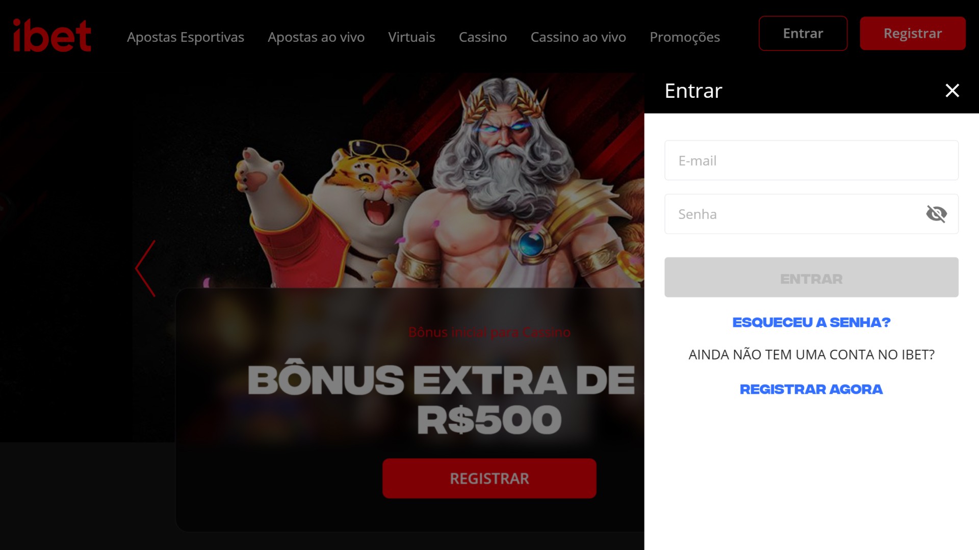 screenshot mostra página de login da iBet