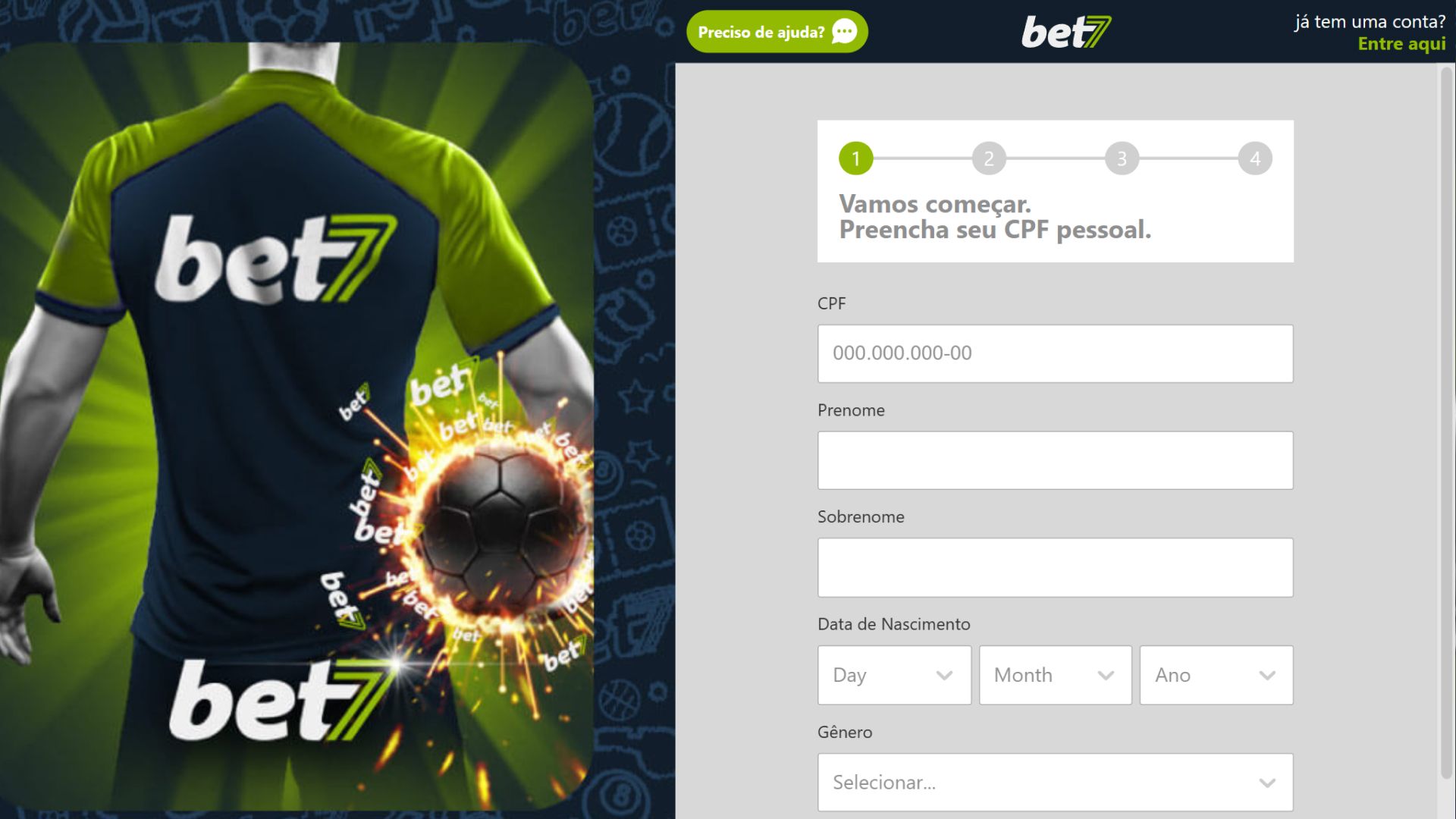 Screenshot registro bet7