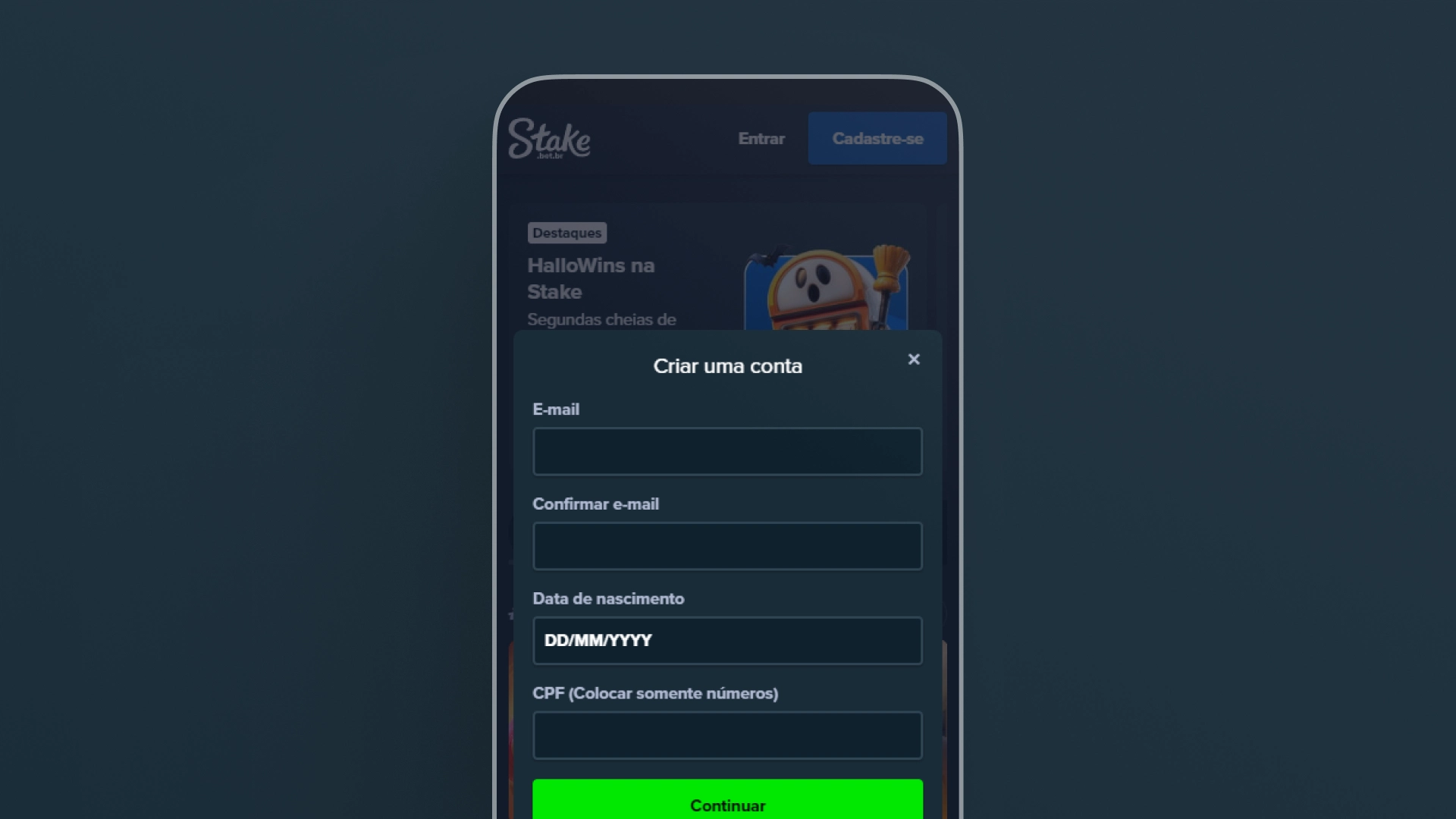 imagem cadastro app stake