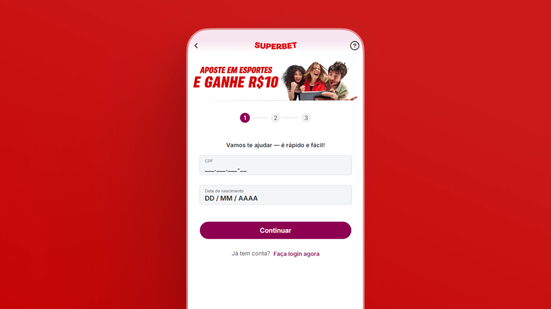 imagem cadastro app superbet