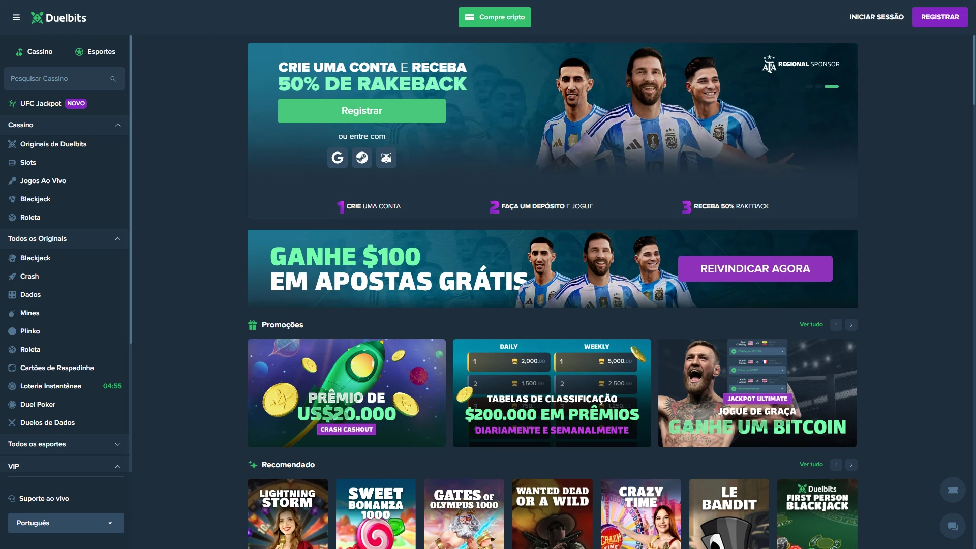 imagem captura pagina inicial Duelbits