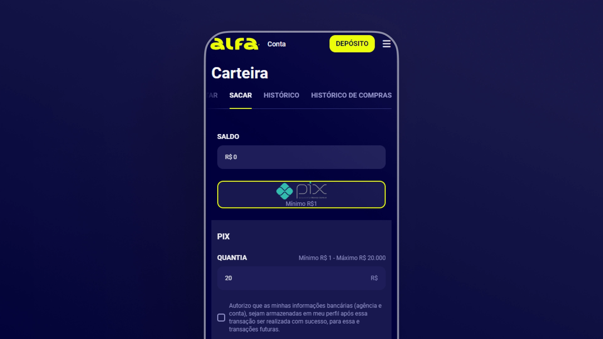 imagem cash out app alfa