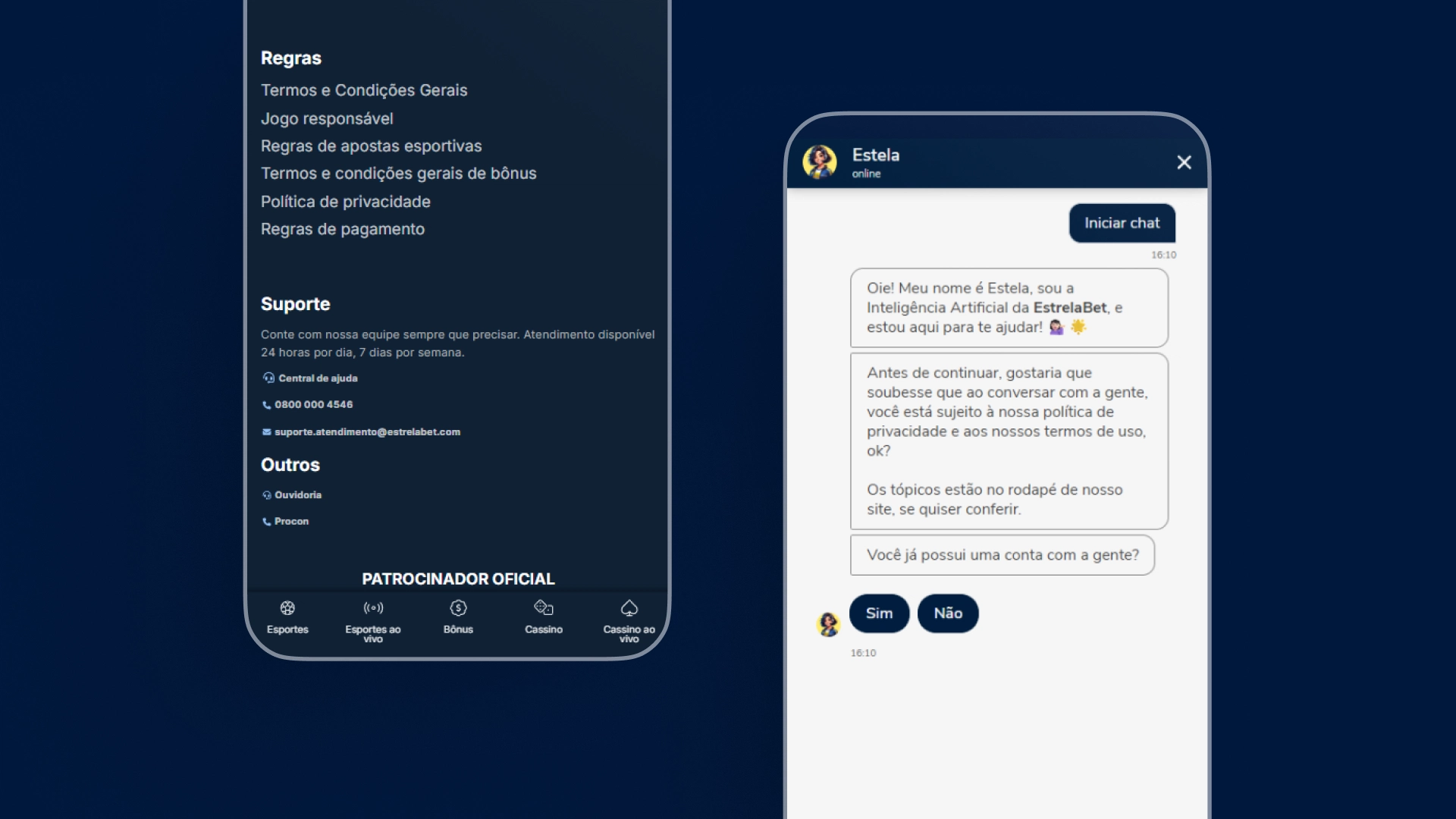 imagem chat suporte EstrelaBet