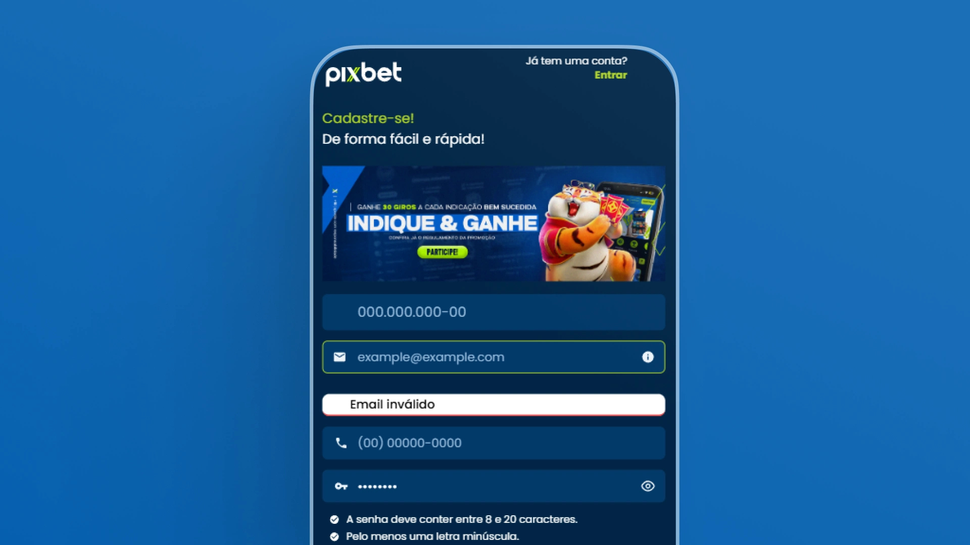 imagem criar conta app pixbet