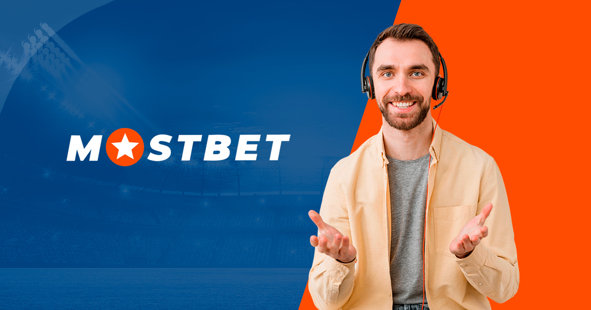 imagem mostra atendente ao lado da logomarca da Mostbet