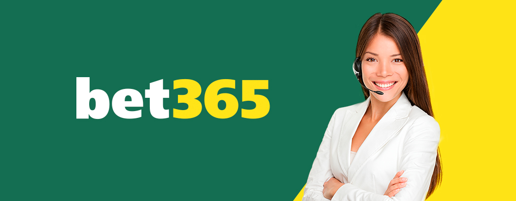 imagem mostra atendente ao lado da logomarca da Bet365 em um fundo verde e amarelo