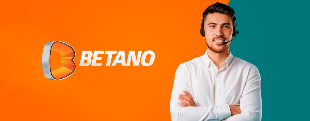 imagem mostra atendente ao lado do logotipo da Betano em um fundo laranja