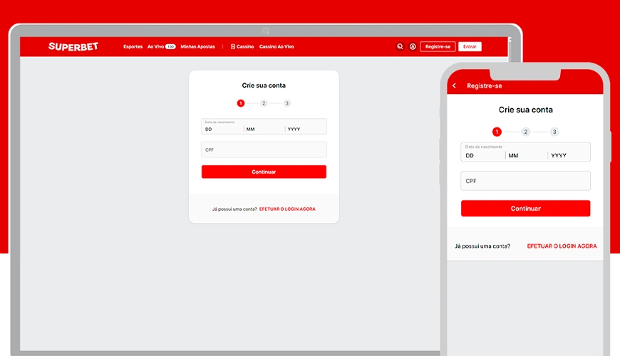 Imagem mostra notebook e smartphone abertos na página de cadastro da Superbet