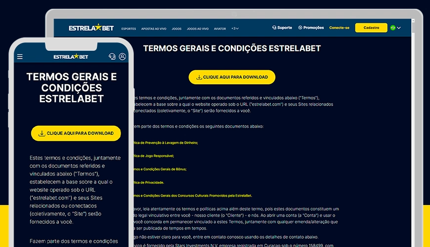 Imagem mostra notebook e smartphone abertos na página de cadastro da Estrela Bet