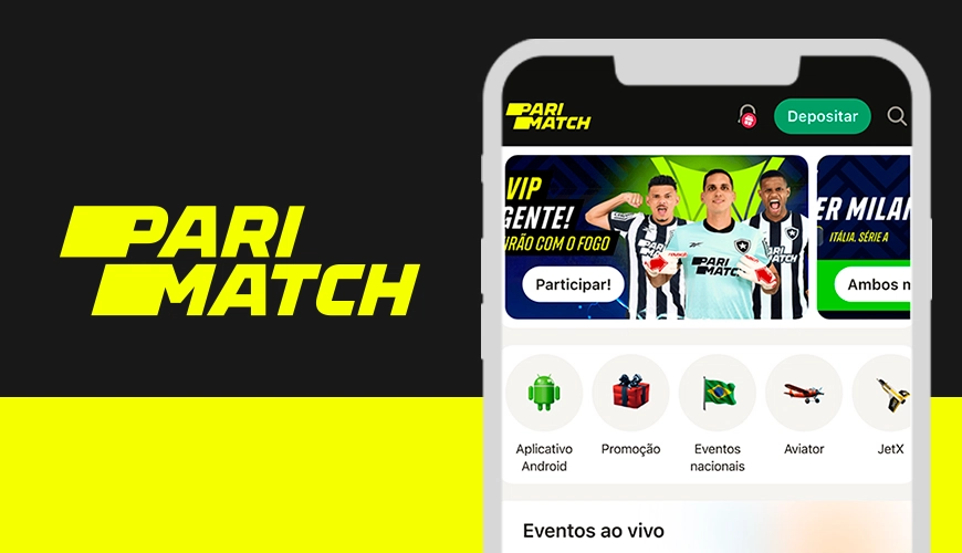 Imagem mostra logomarca da Parimatch ao lado de um smartphone aberto na página de apostas da casa