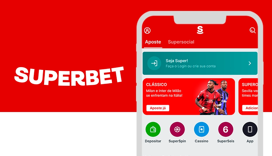 Imagem mostra logomarca da Superbet ao lado de um smartphone aberto na página de apostas da casa