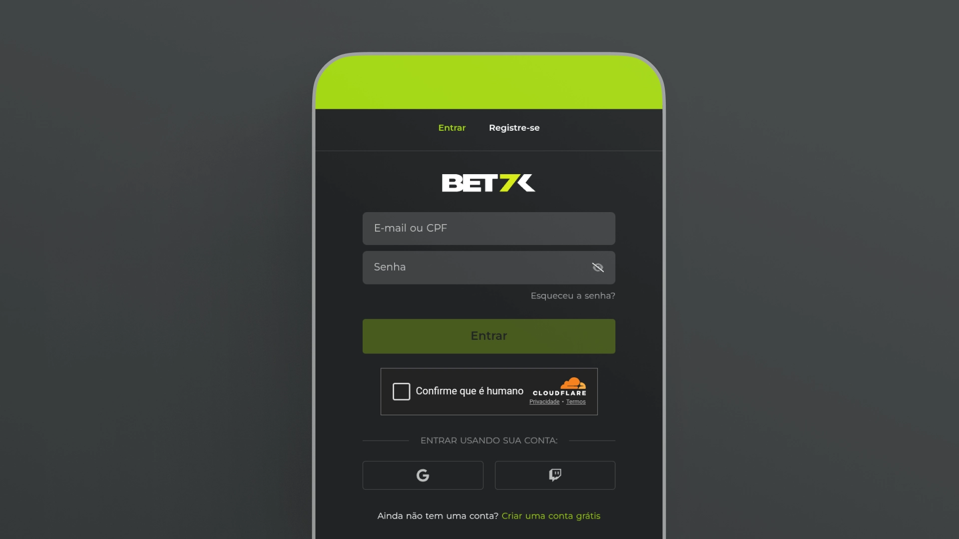 imagem login app 7kbet