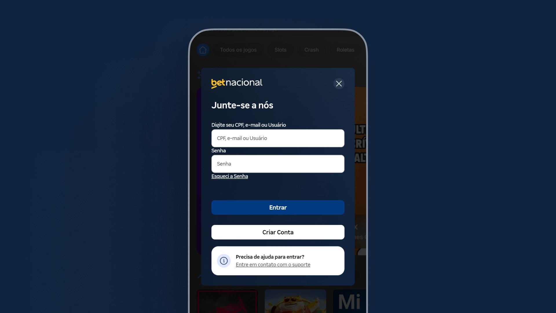 imagem login app Betnacional