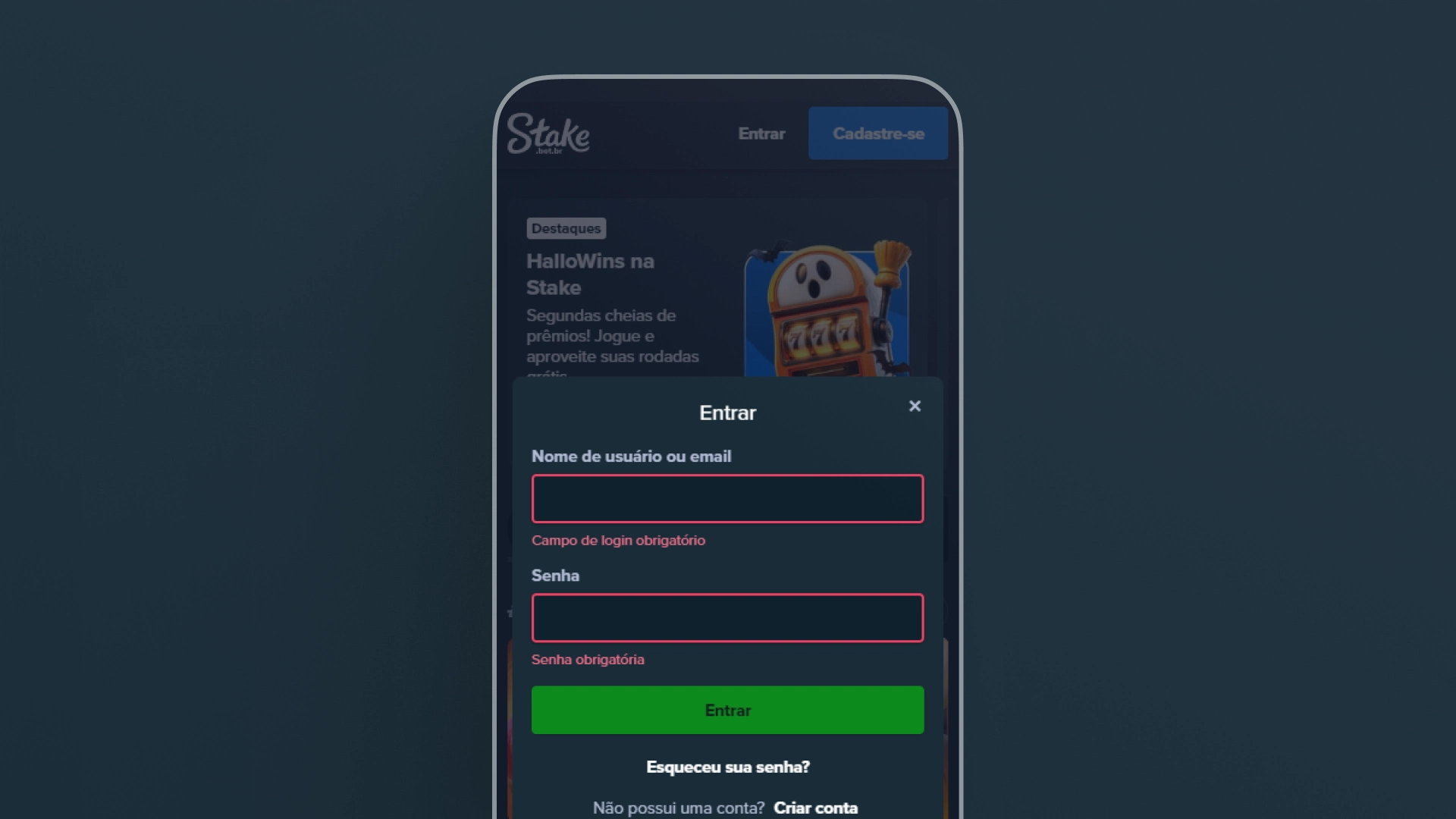 imagem login app stake