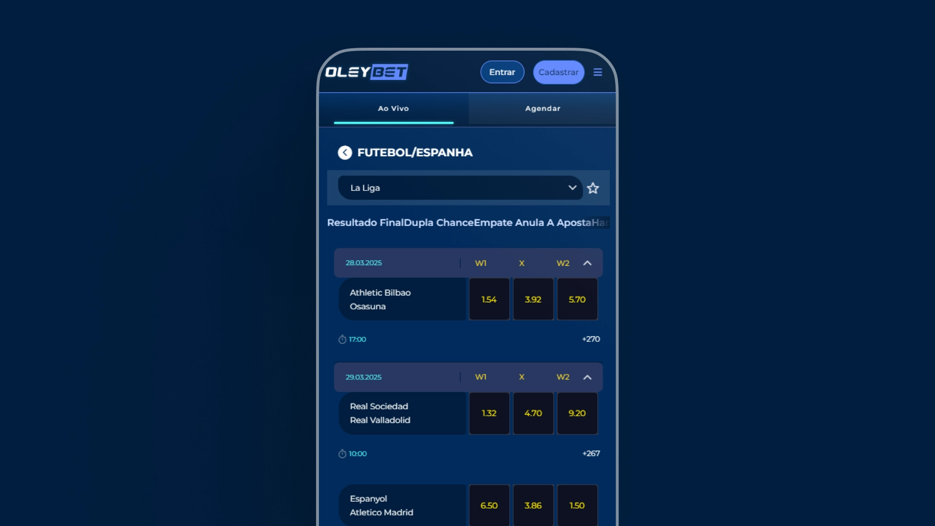 imagem mobile evento ao vivo Oleybet