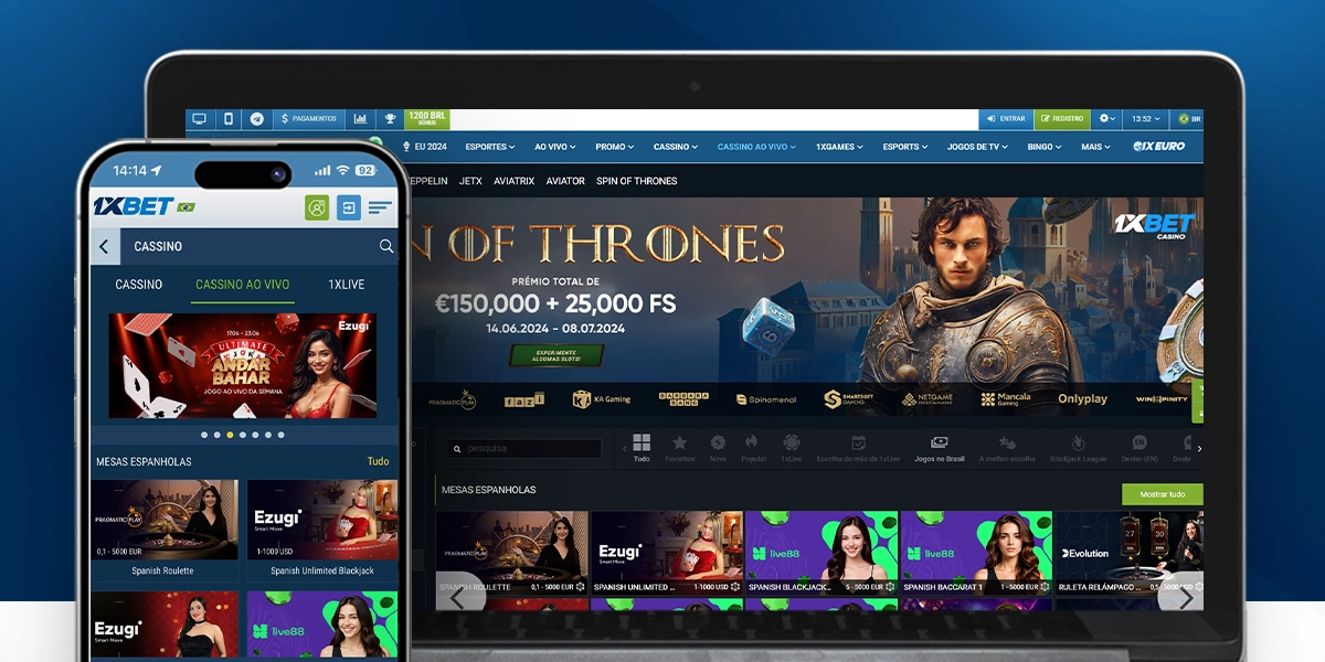 imagem mockup desktop mobile cassino ao vivo 1xbet