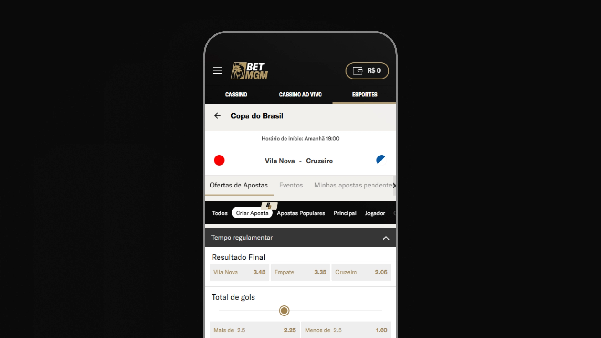 imagem recurso criar aposta app BetMGM