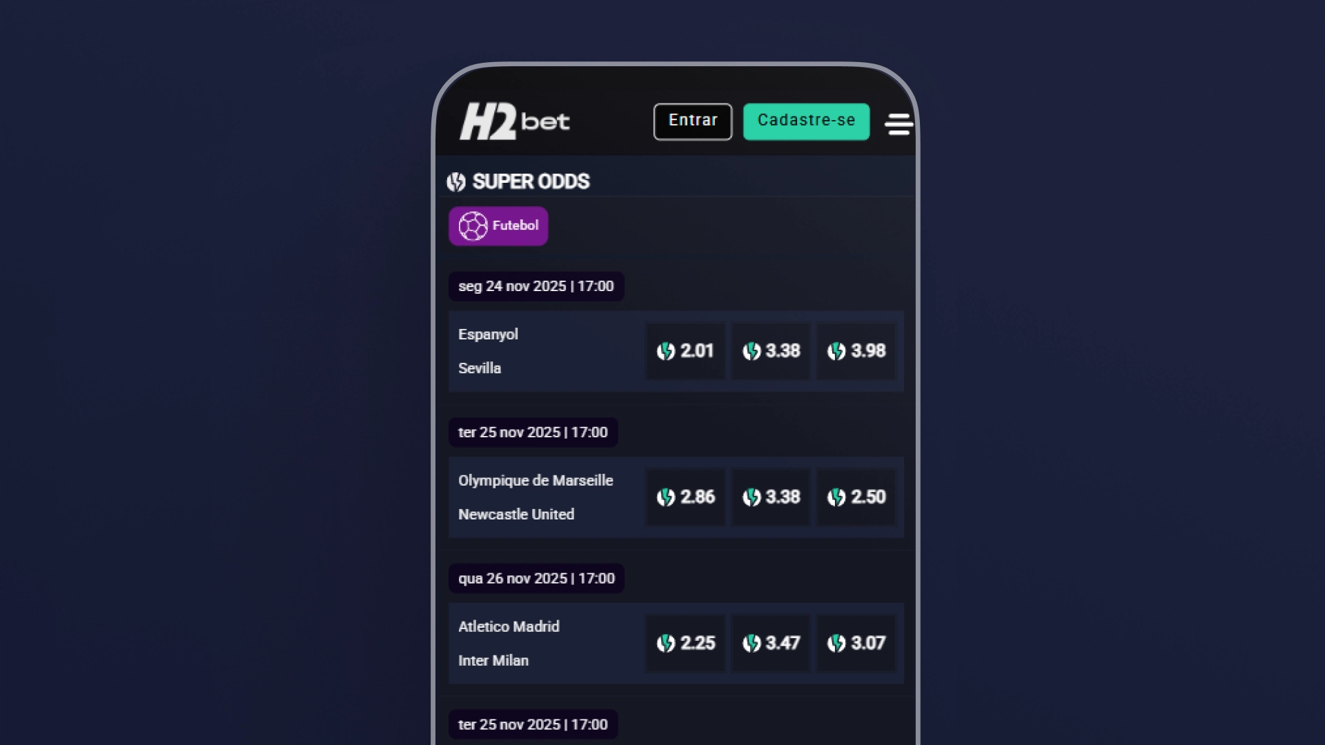 imagem recurso super odds turbinadas mobile H2bet