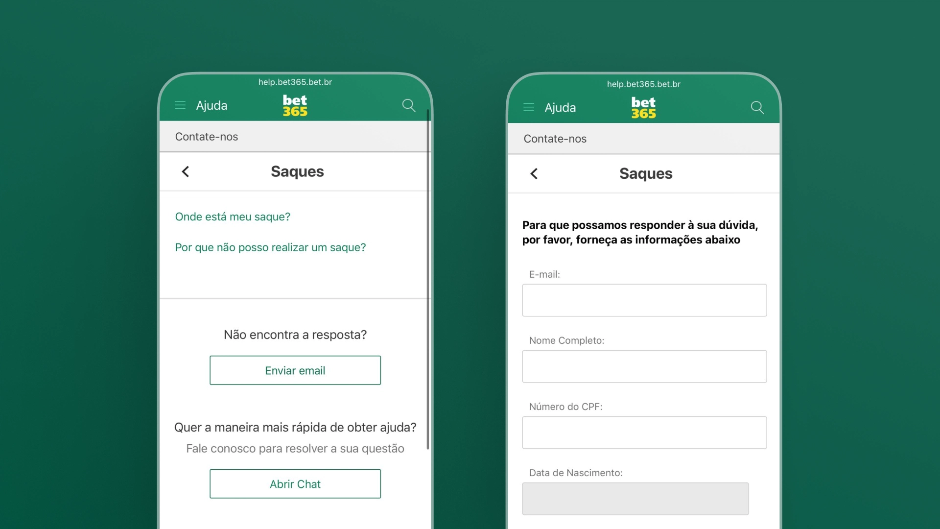 imagem suporte email Bet365