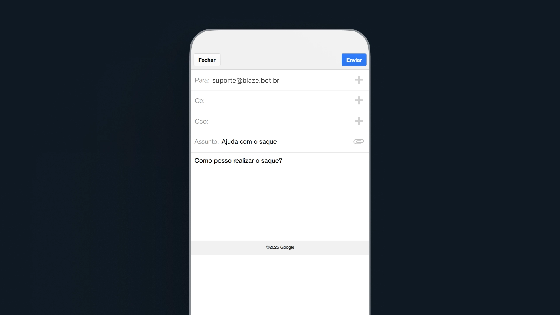 imagem suporte email Blaze