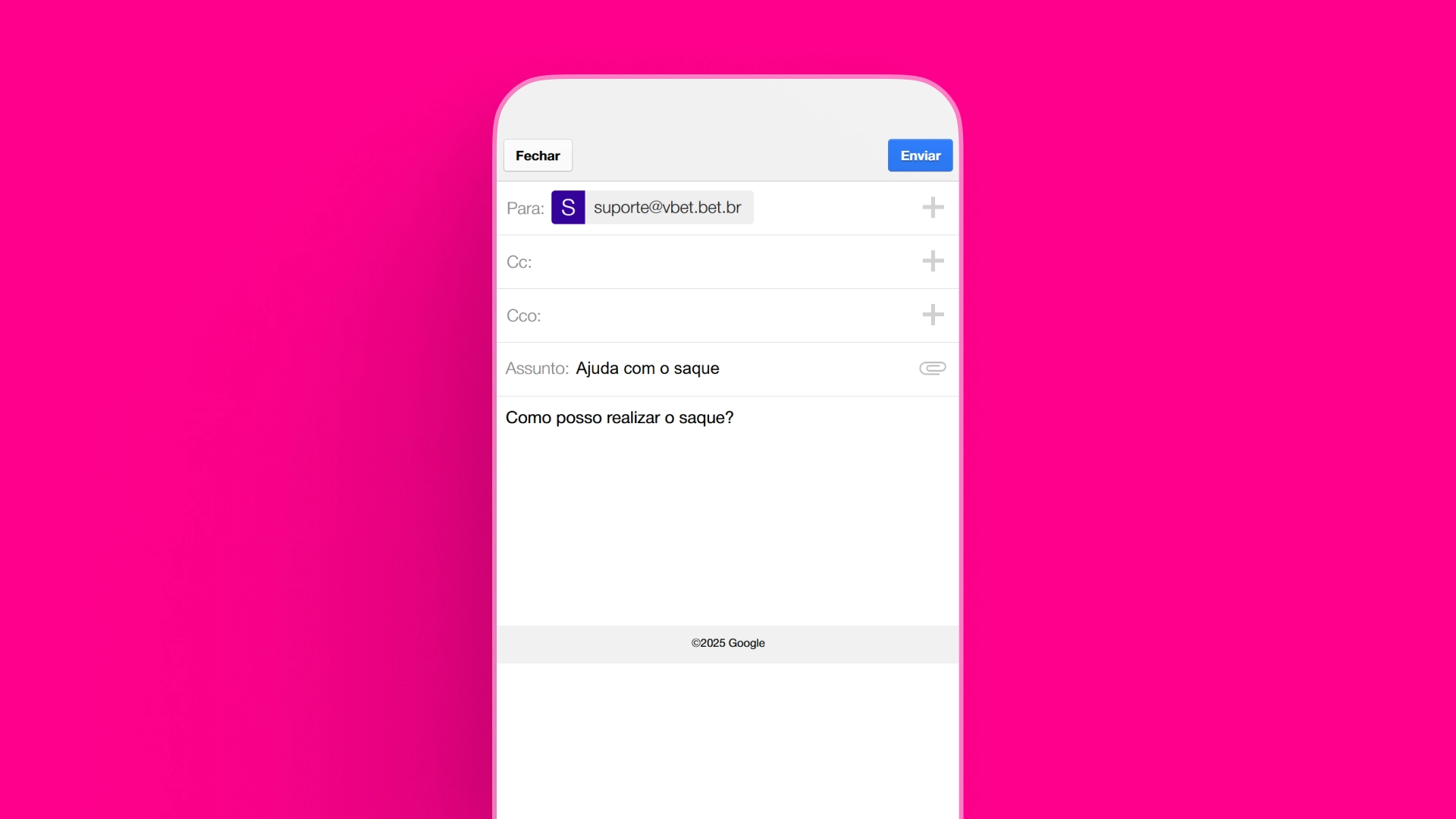 imagem suporte email VBET