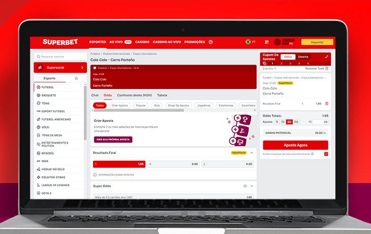 Imagem mostra notebook aberto na página de bilhete de apostas da Suberbet