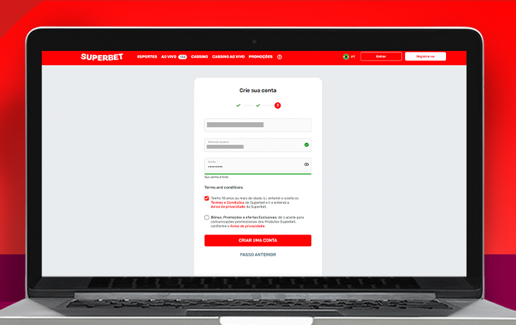 Imagem mostra notebook aberto na página de cadastro da Suberbet