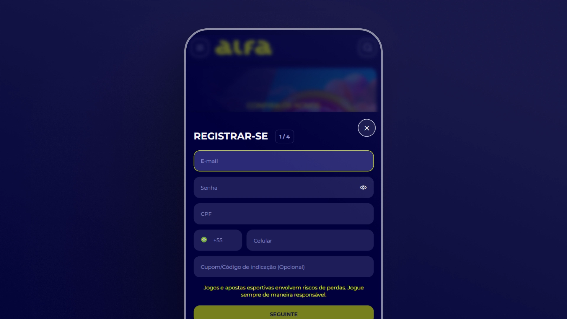 screenshot cadastro alfa