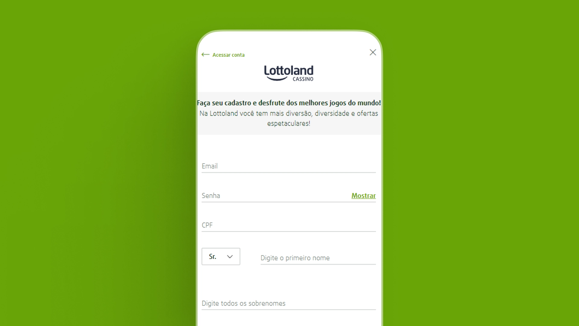 screenshot cadastro lottoland