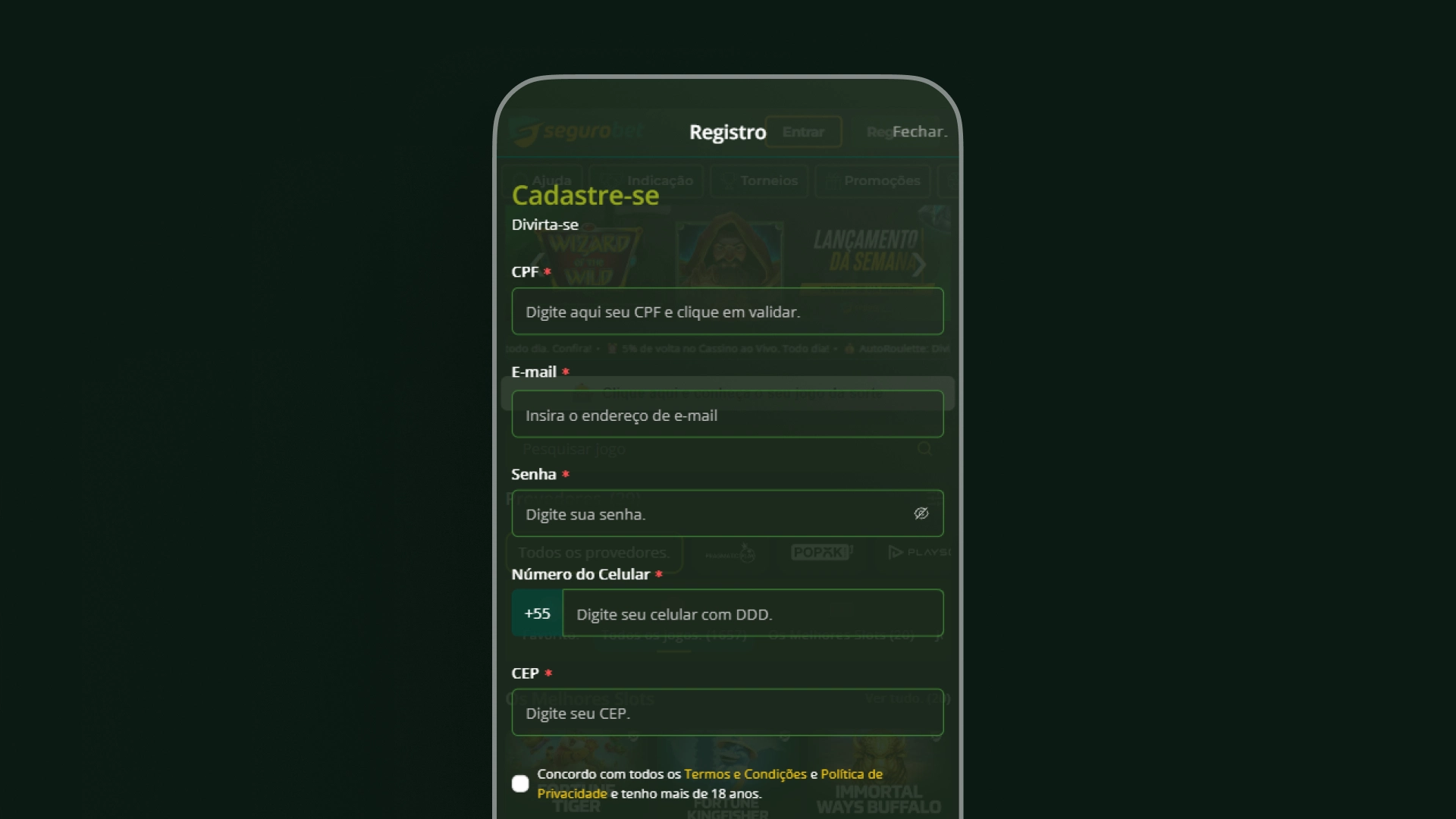 screenshot cadastro segurobet