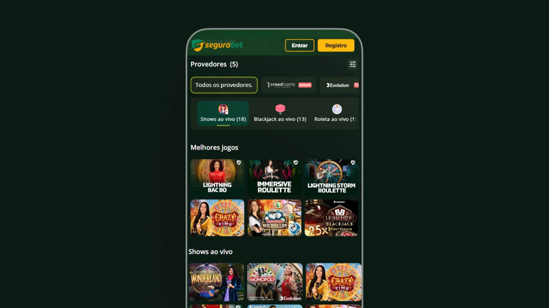 screenshot casino ao vivo segurobet