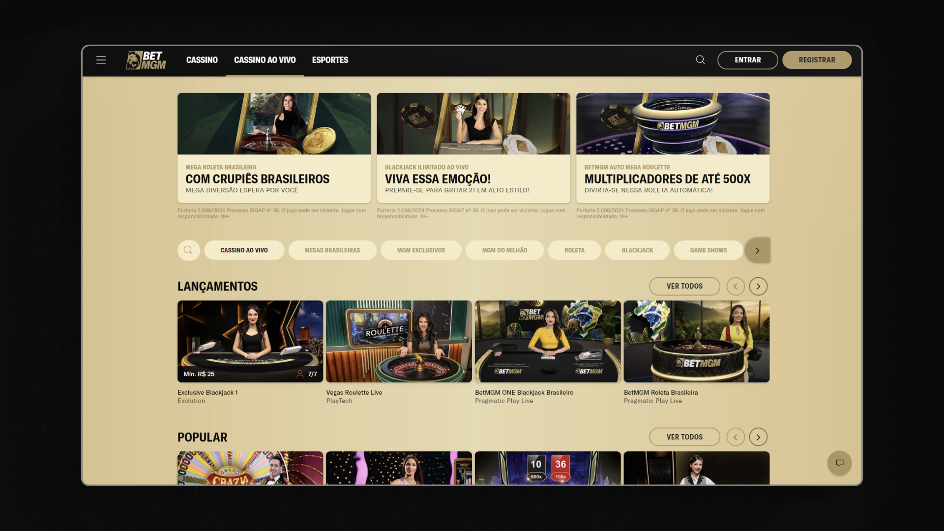 screenshot cassino ao vivo BetMGM