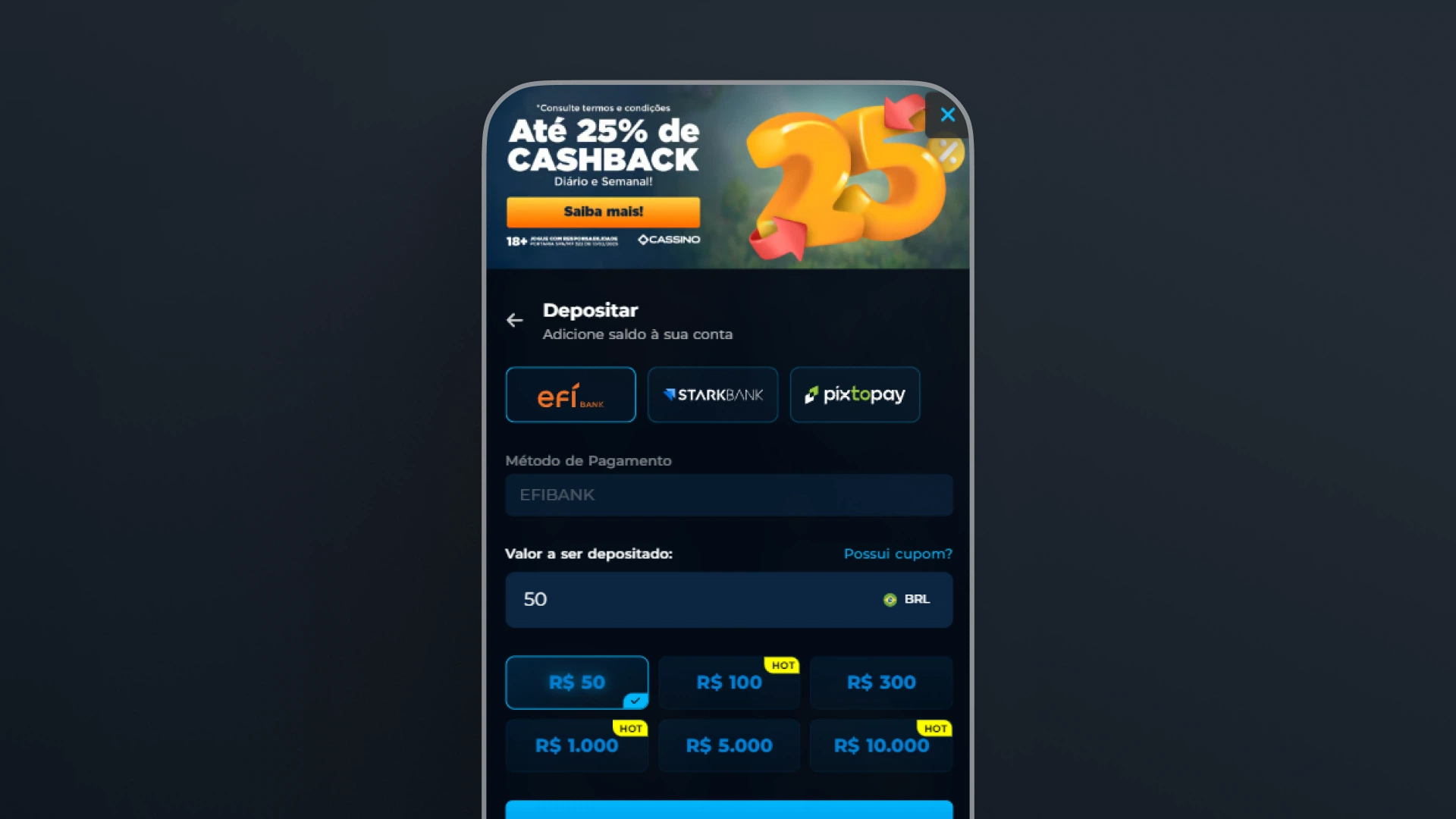 screenshot deposito cassino bet