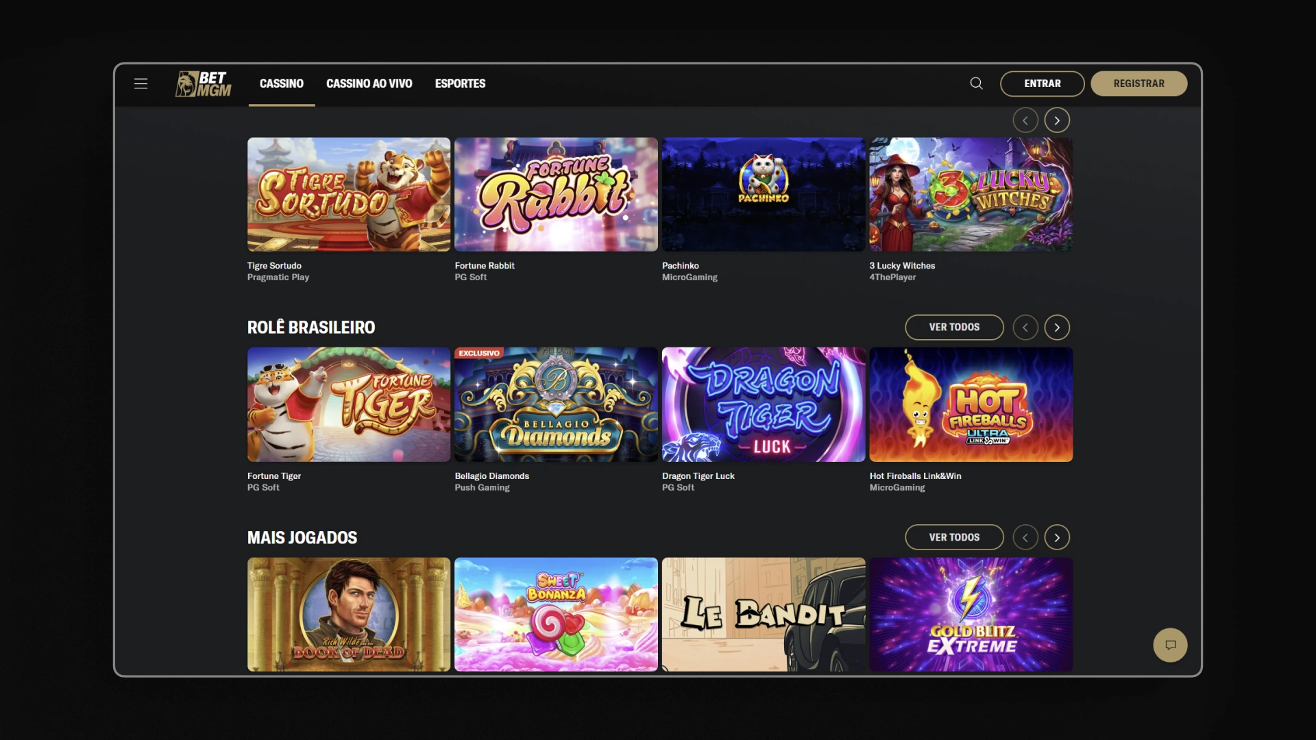 screenshot jogos cassino BetMGM