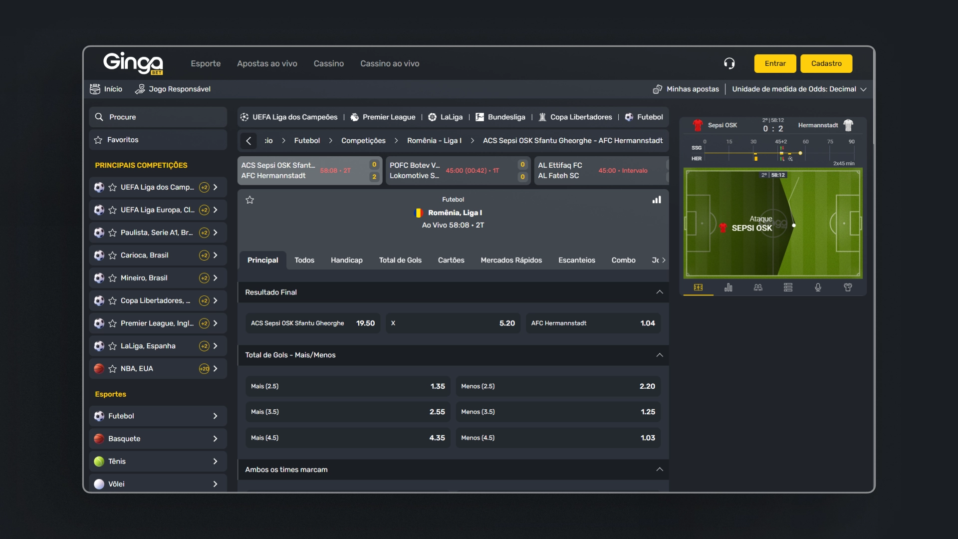 screenshot live gingabet