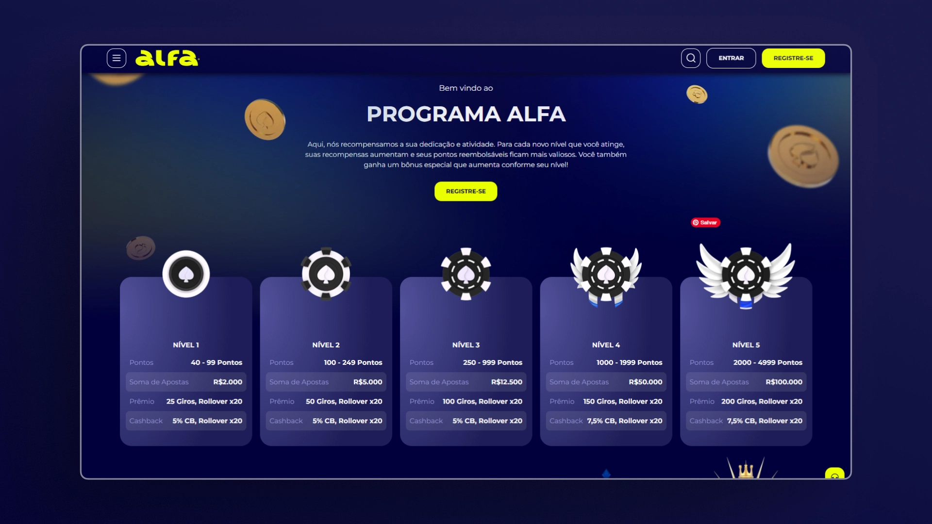 screenshot programa fidelidade alfa