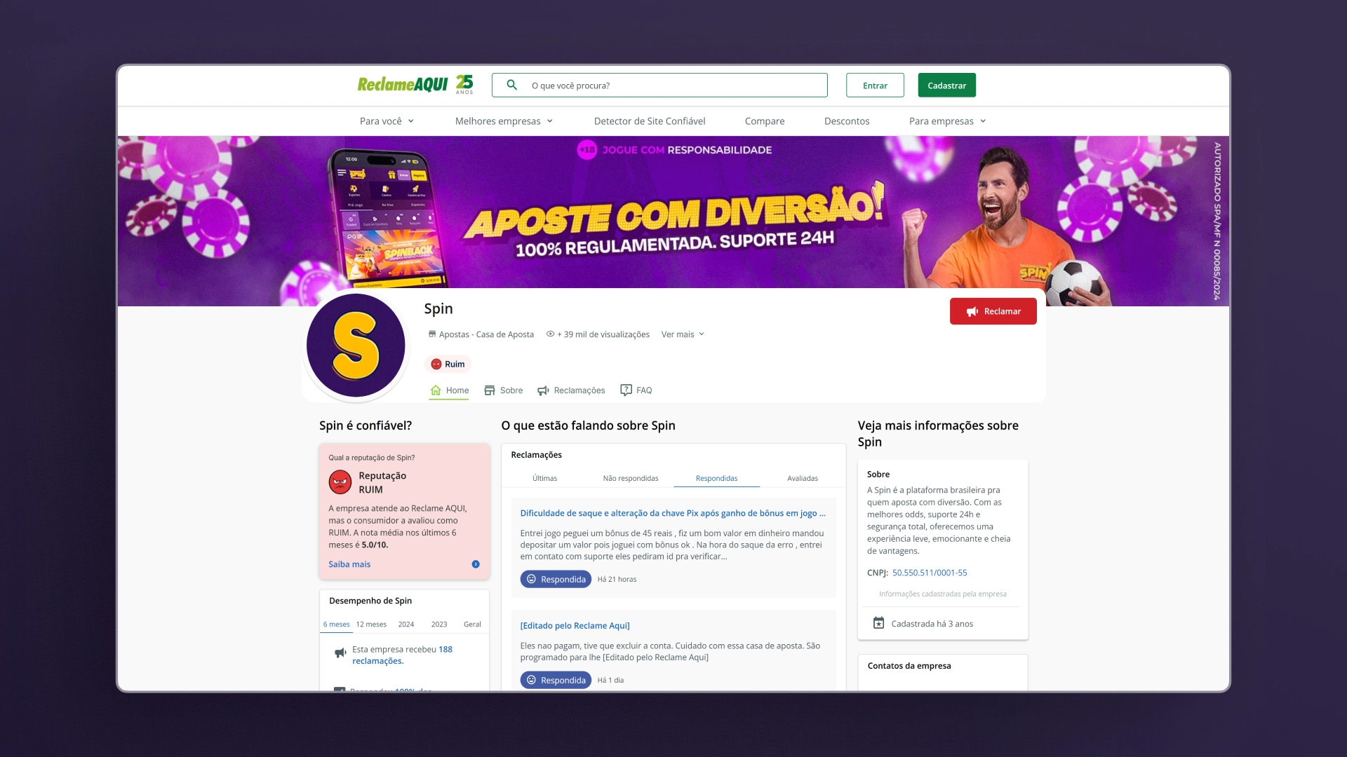 screenshot reclame aqui Spin