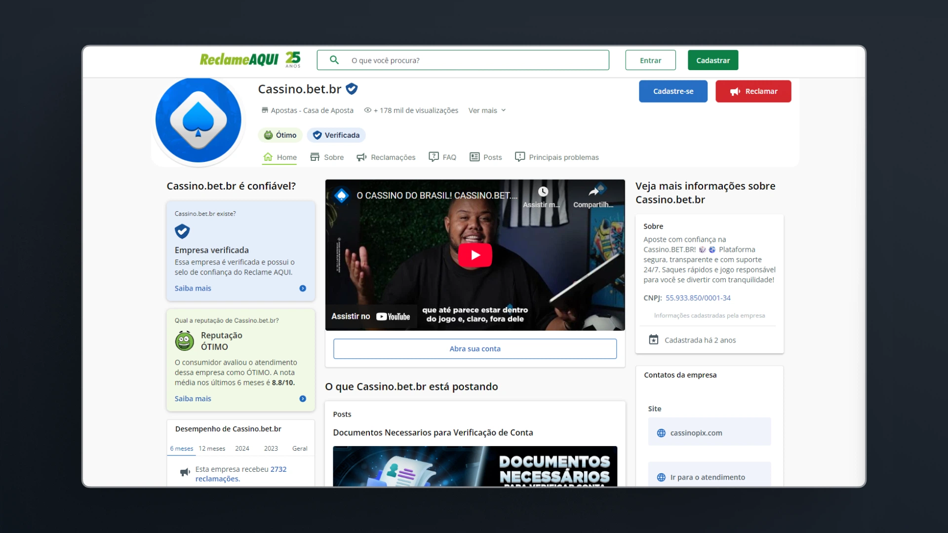 screenshot reclame aqui cassino bet