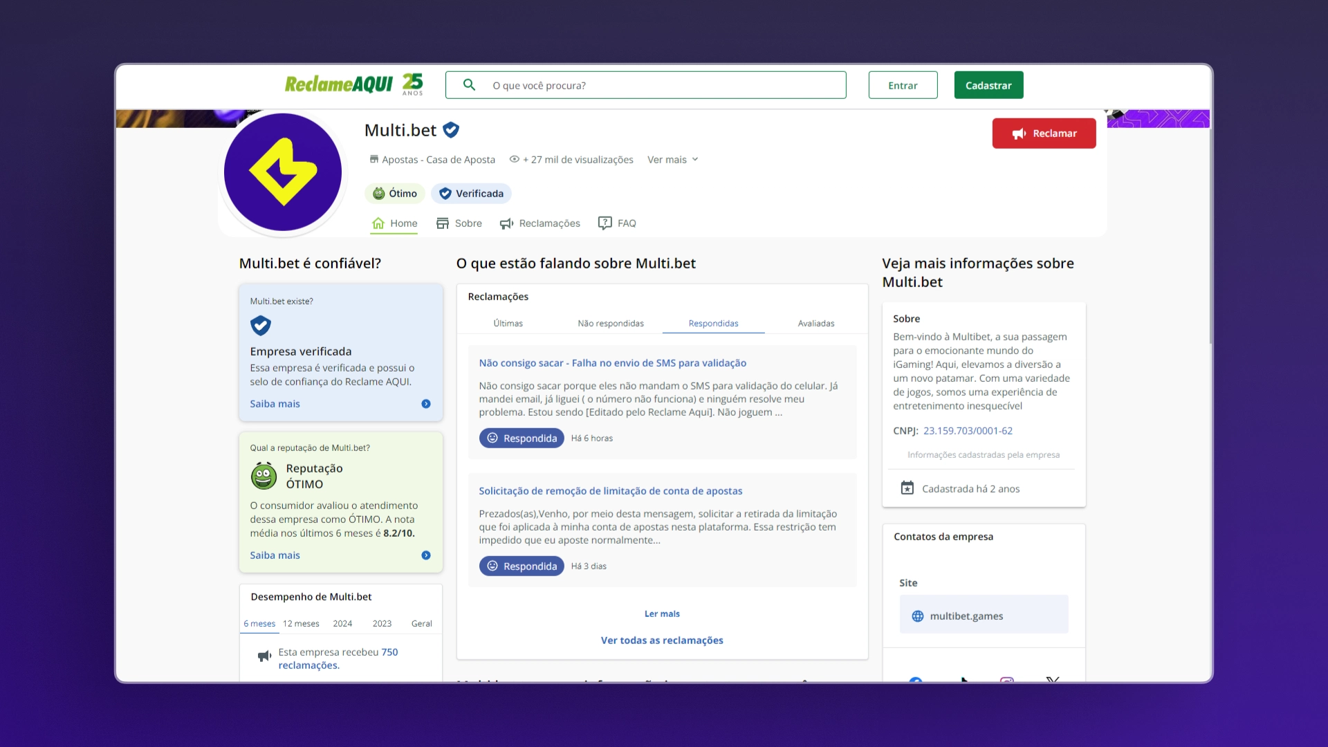 screenshot reclame aqui multibet