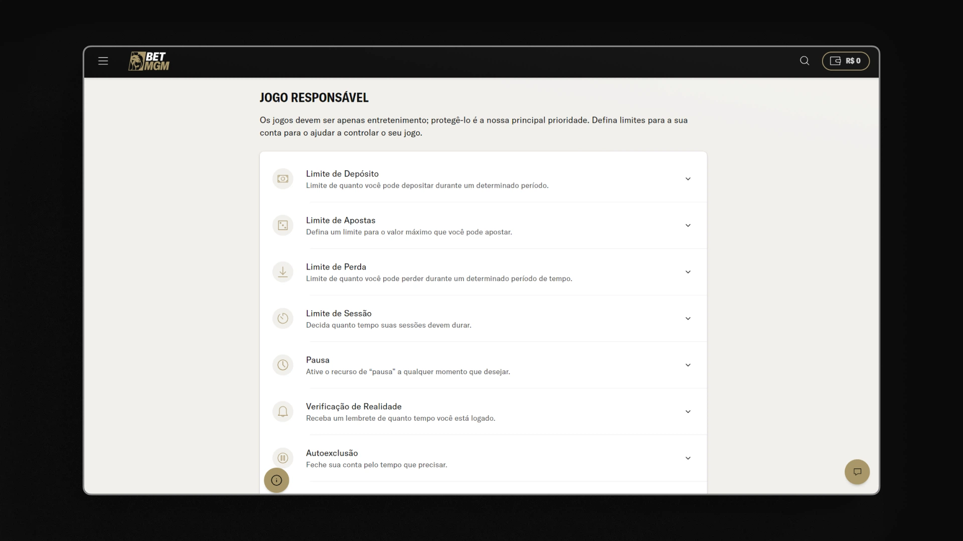 screenshot recursos de segurança BetMGM