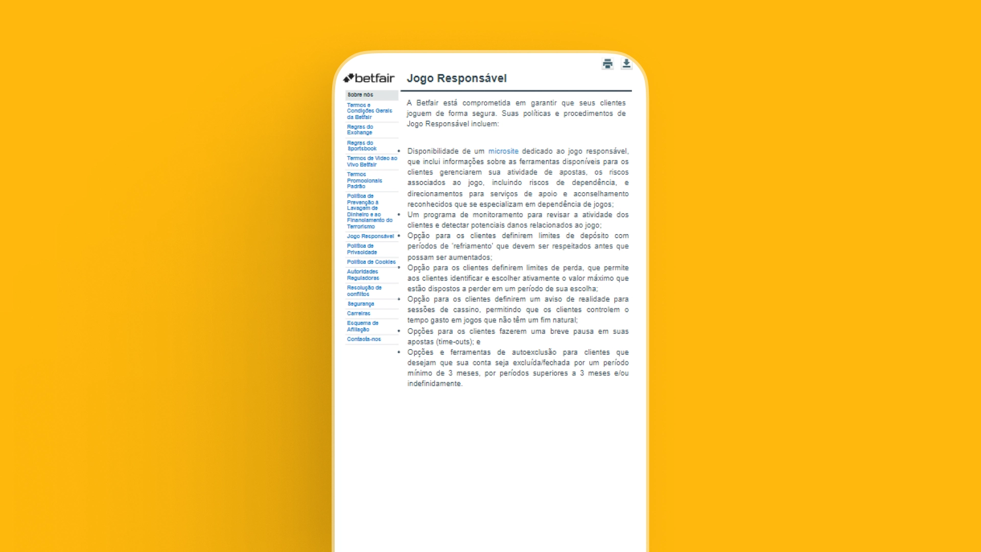 screenshot recursos de segurança betfair