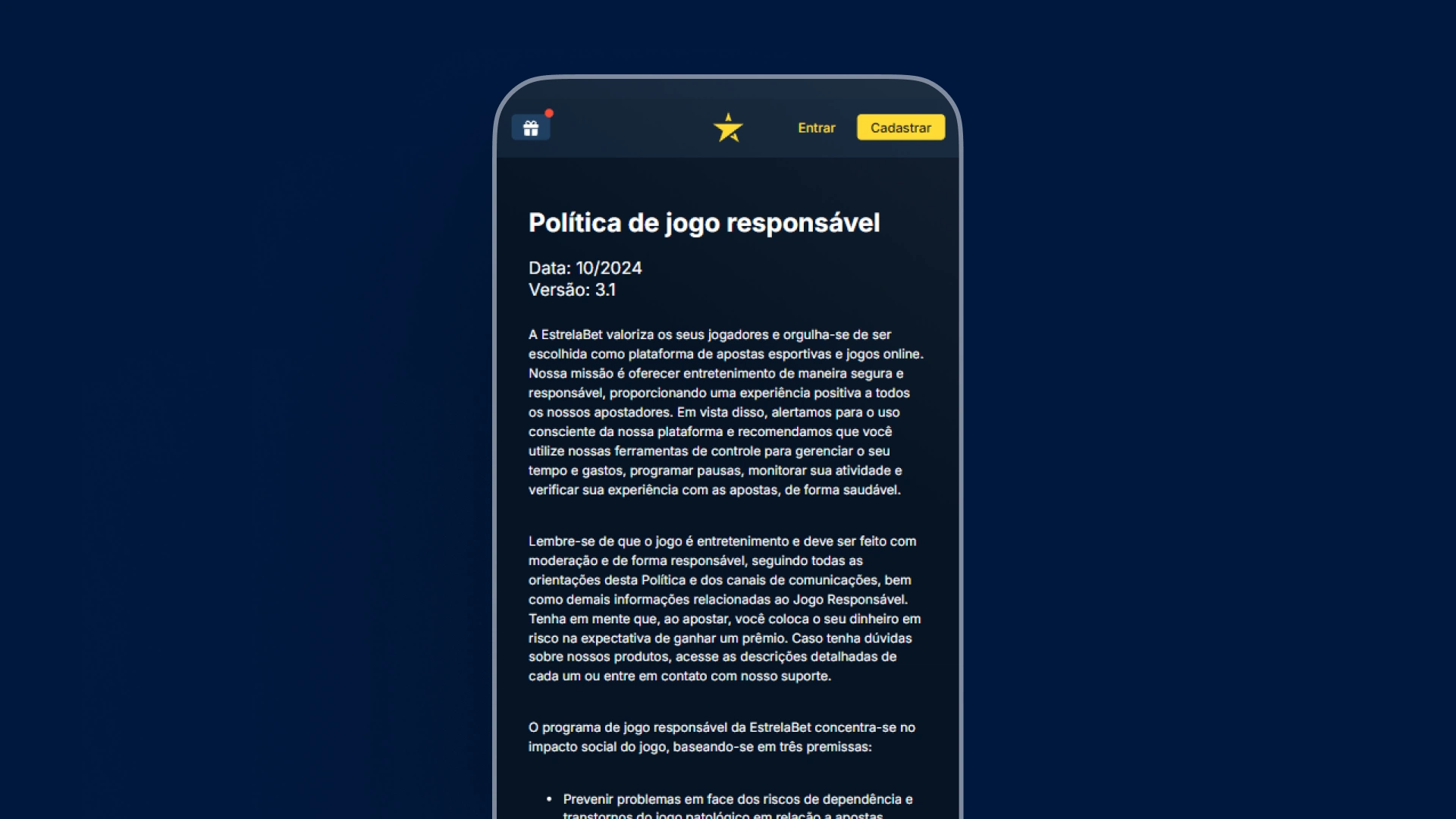screenshot recursos de segurança estrelabet